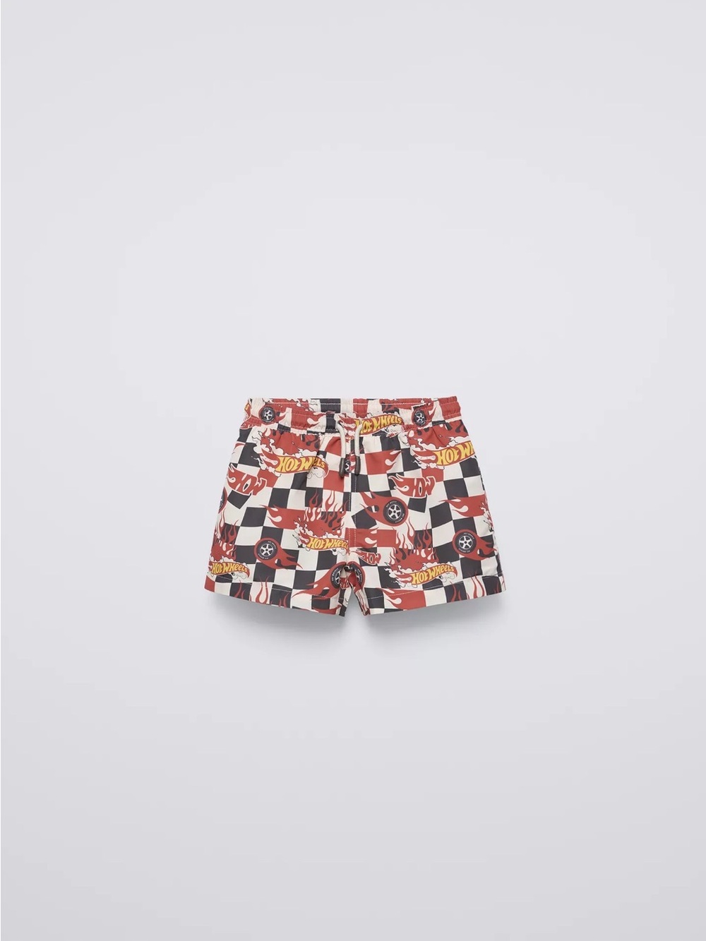 Zara Kids Red Black White Checkered Hot Wheels Swim Trunks